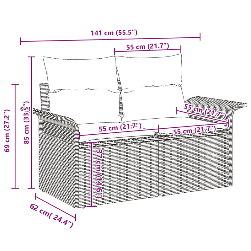 vidaXL 6 db-os Kert Sofa Készlet Párnákkal Barna Poli Rattan