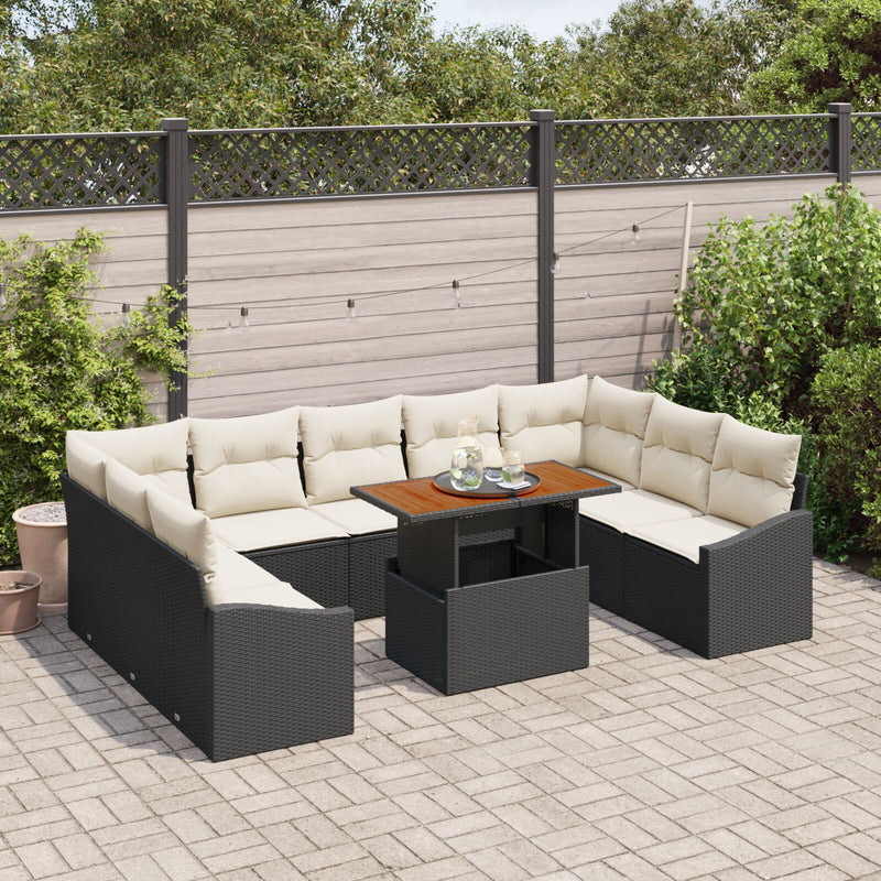 vidaXL 10 Darabos Kert Sofa Készlet Párnákkal Fekete Poli Rattan
