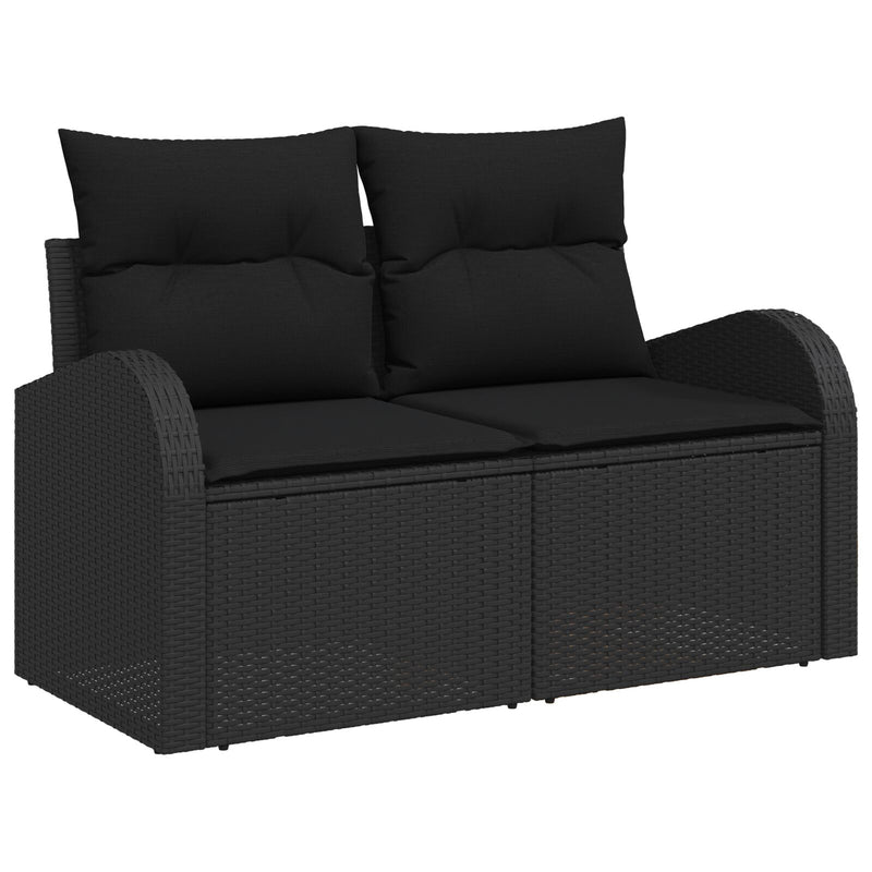 vidaXL 7 Darabos Kerti Kanapé Szett Párnákkal Fekete Poli Rattan