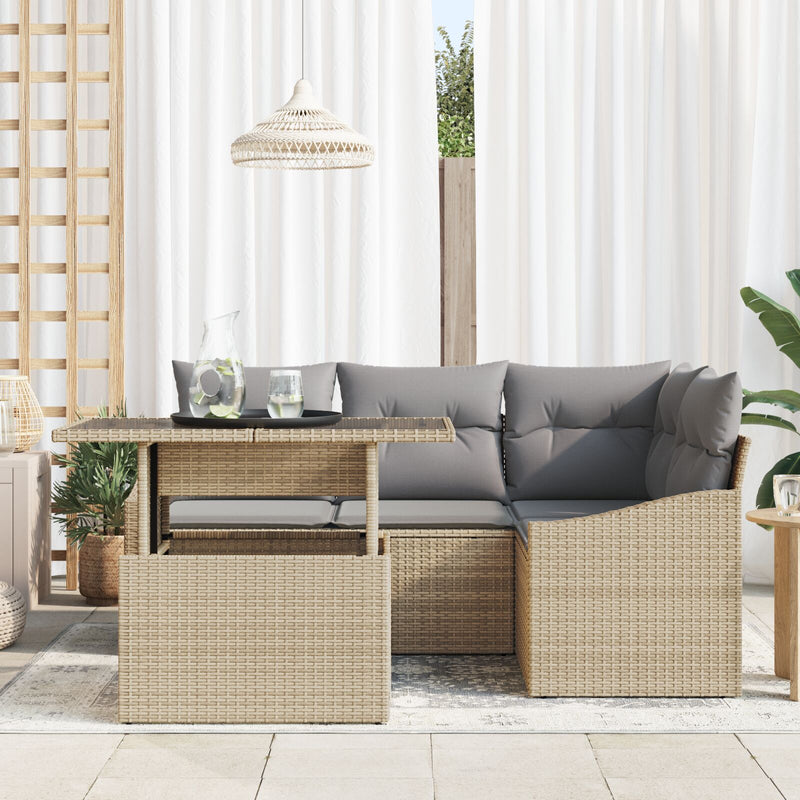 vidaXL Kerti Sofaszett 5 db Bézs, Szürke Rattan, Poliészter