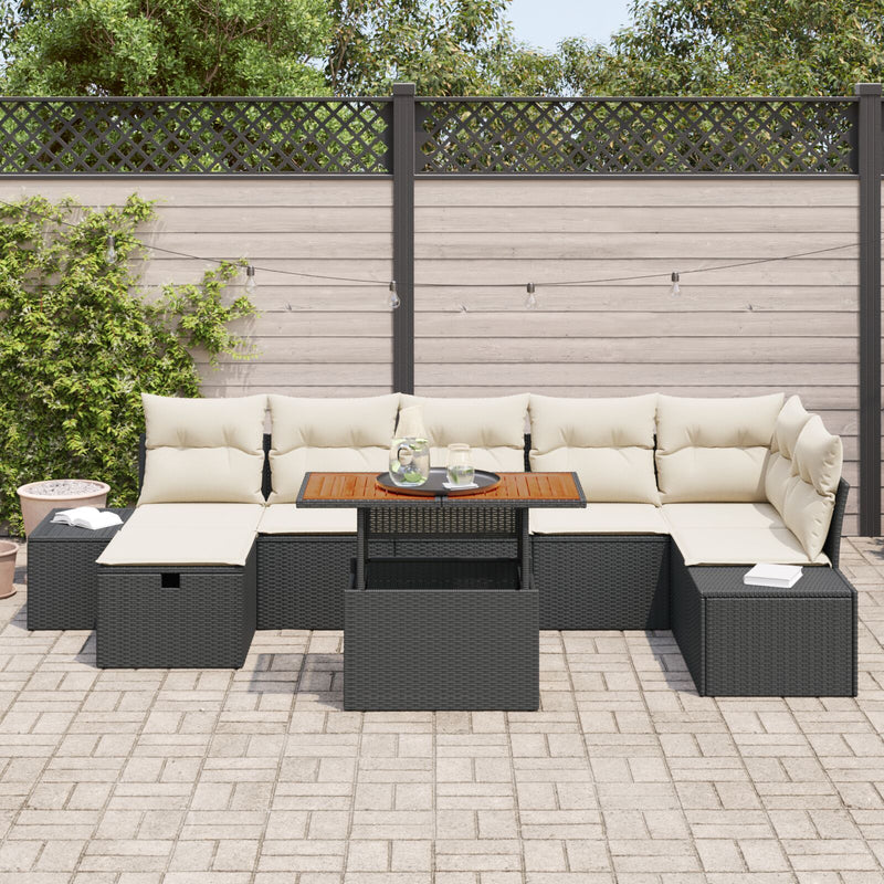 vidaXL 8 Darabos Kert Sofa Készlet Párnákkal Fekete Poli Rattan