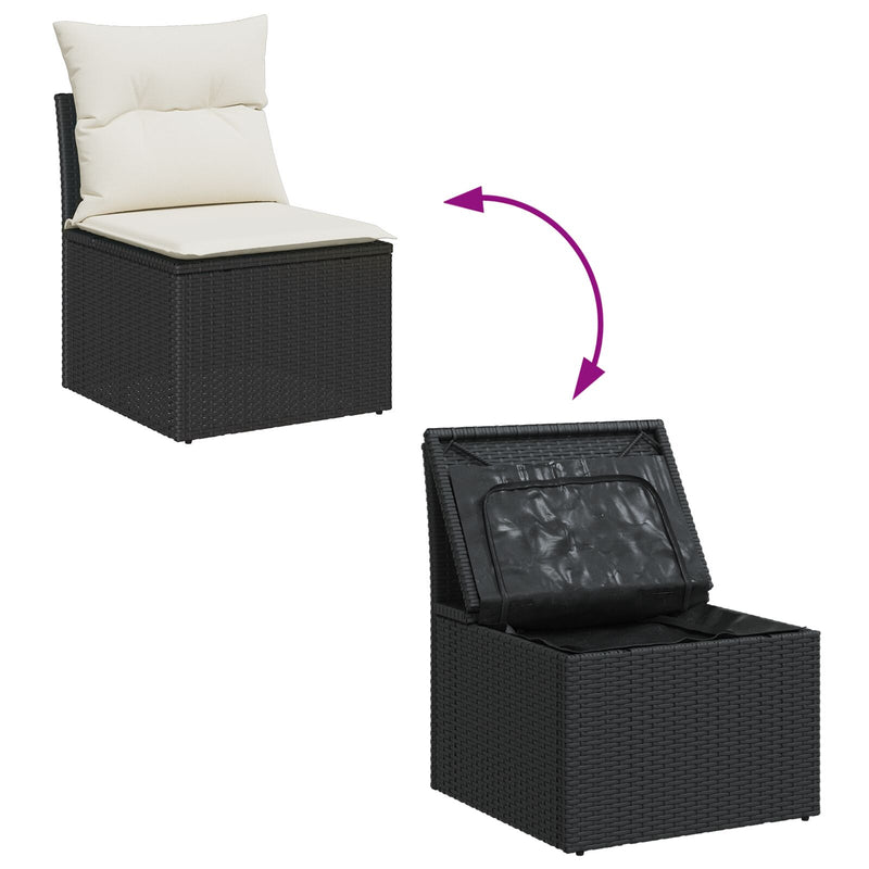 vidaXL Kert Sofa Készlet 7 részes Fekete PE Rattan Kültéri Sofa