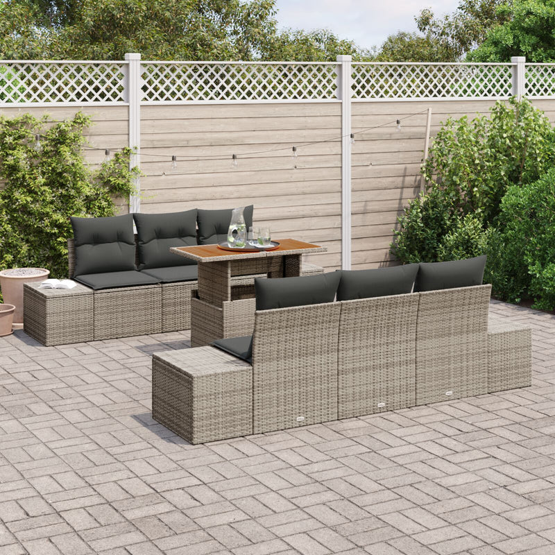 vidaXL 7 darabos kerti kanapé szett párnákkal Szürke poly rattan