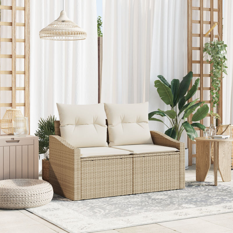 vidaXL 2-Fős Kerti Kanapé Párnákkal Bézs Poly Rattan