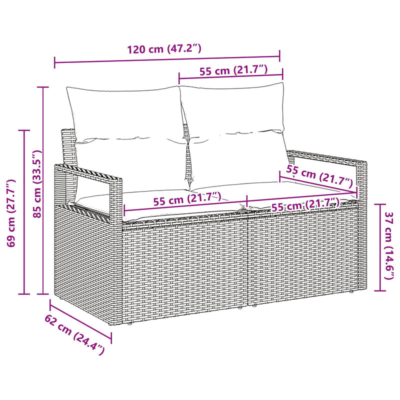 vidaXL 2-Fős Kerti Kanapé Párnákkal Szürke Polyrattan