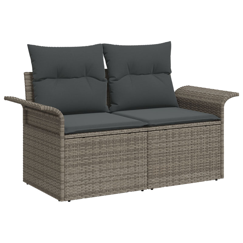 vidaXL 2-Fős Kerti Kanapé Tárolóval és Párnákkal Szürke Poly Rattan