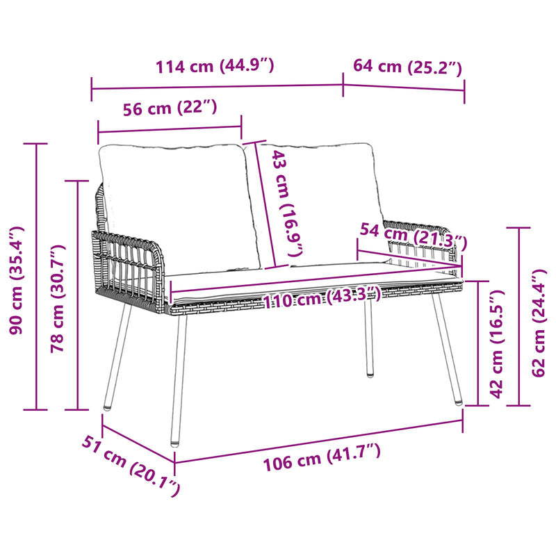 vidaXL Kerti Pad Fekete 114x64x78 cm Polirattan
