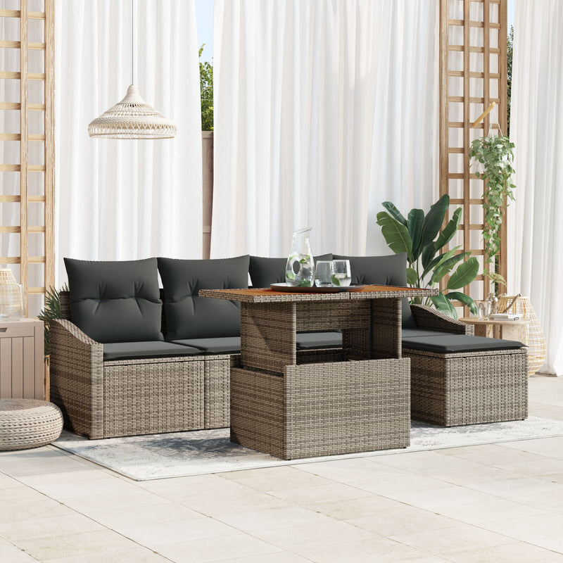 vidaXL 6 Részes Kerti Kanapészett Párnákkal Szürke Poly Rattan