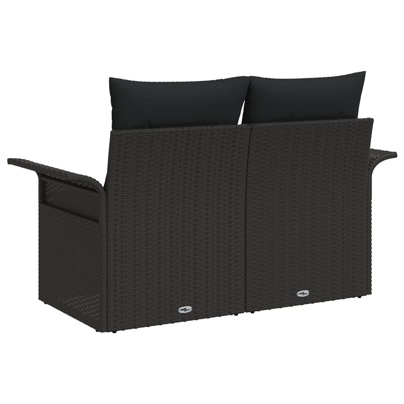 vidaXL 2-üléses Kerti Kanapé Tárolóval & Párnákkal Fekete Poli Rattan