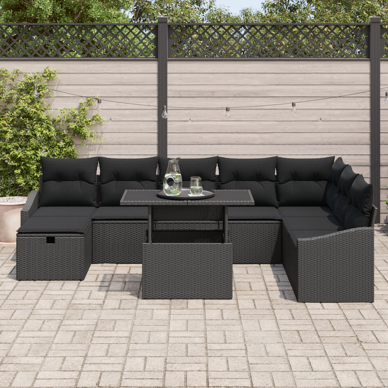 vidaXL 9 Darabos Kerti Kanapé Szett Párnákkal Fekete Poly Rattan