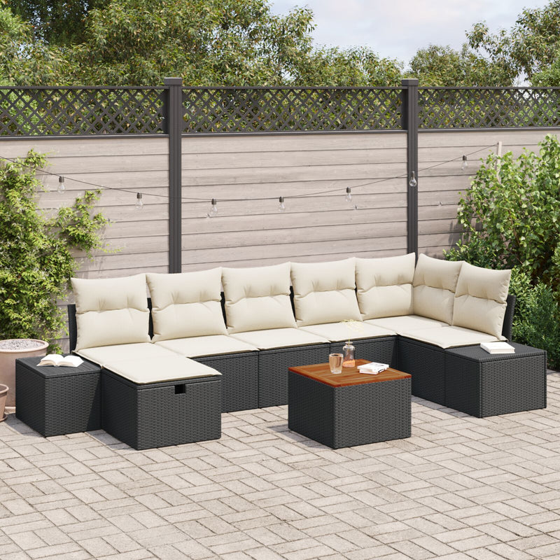 vidaXL 8 részes Kerti Sofa Szett Párnákkal Fekete Poli rattan