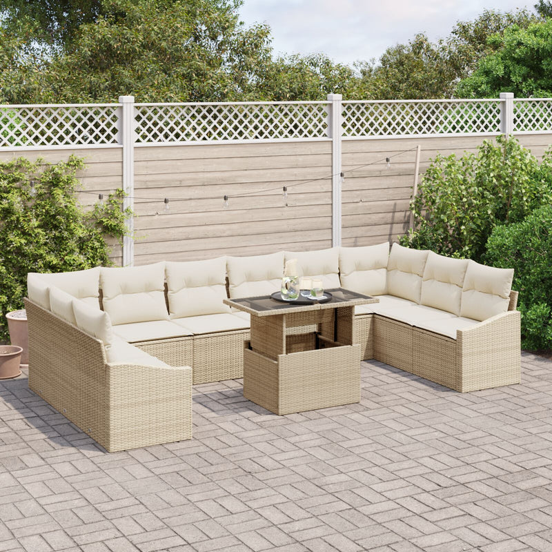 vidaXL Kerti Kanapé Szett 11 Darabos Bézs Rattan, Textil