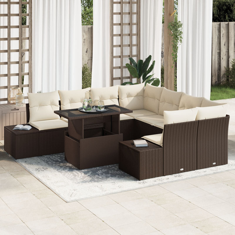 vidaXL 9 Darabos Kerti Sofa Szett Barna Rattan Tárolóval Négyzetes