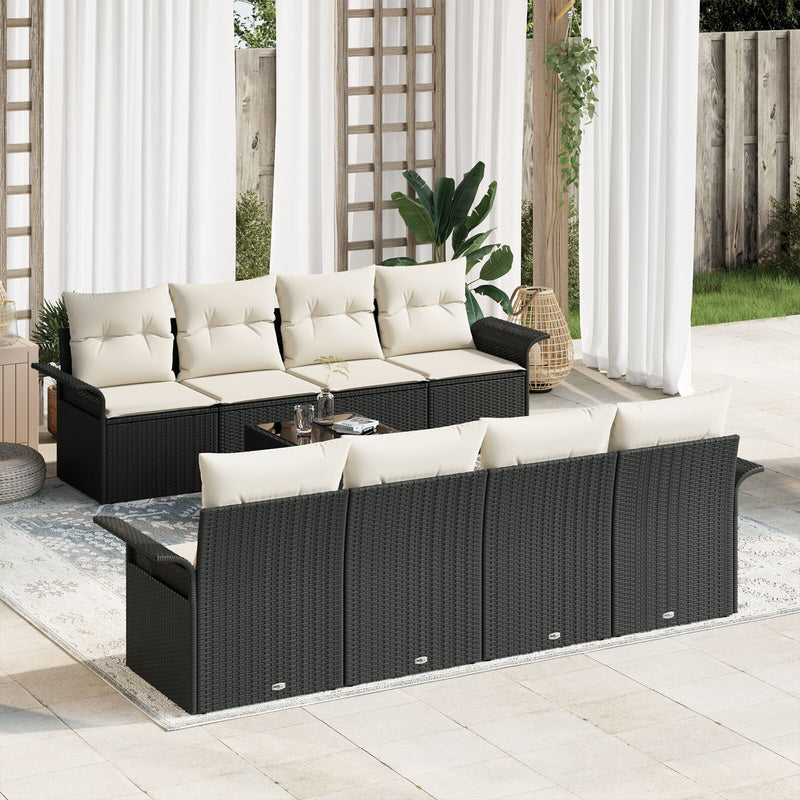 vidaXL 9 darabos kerti kanapé szett párnákkal fekete poly rattan