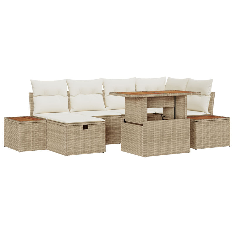 vidaXL 7 Darabos Kert Sofa Szett Párnákkal Bézs Poli Rattan