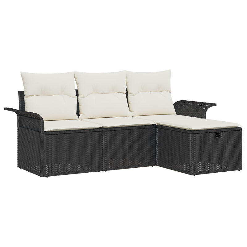 vidaXL 4 darabos Kerti Sofa Szett Párnákkal Fekete Poli Rattan