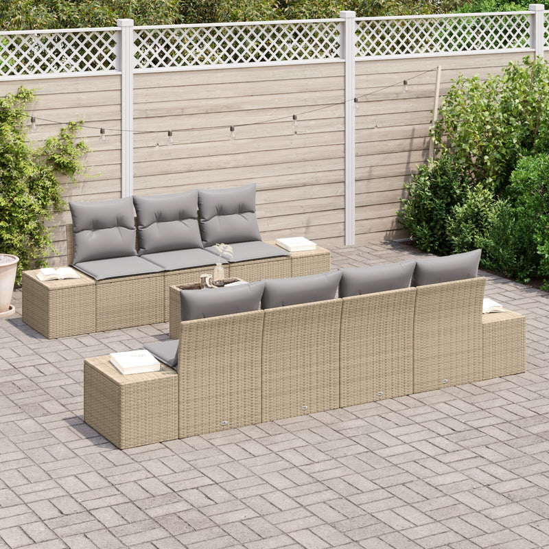 vidaXL 8 Darabos Kert Sofa Szett Párnákkal Bézs Poli Rattan