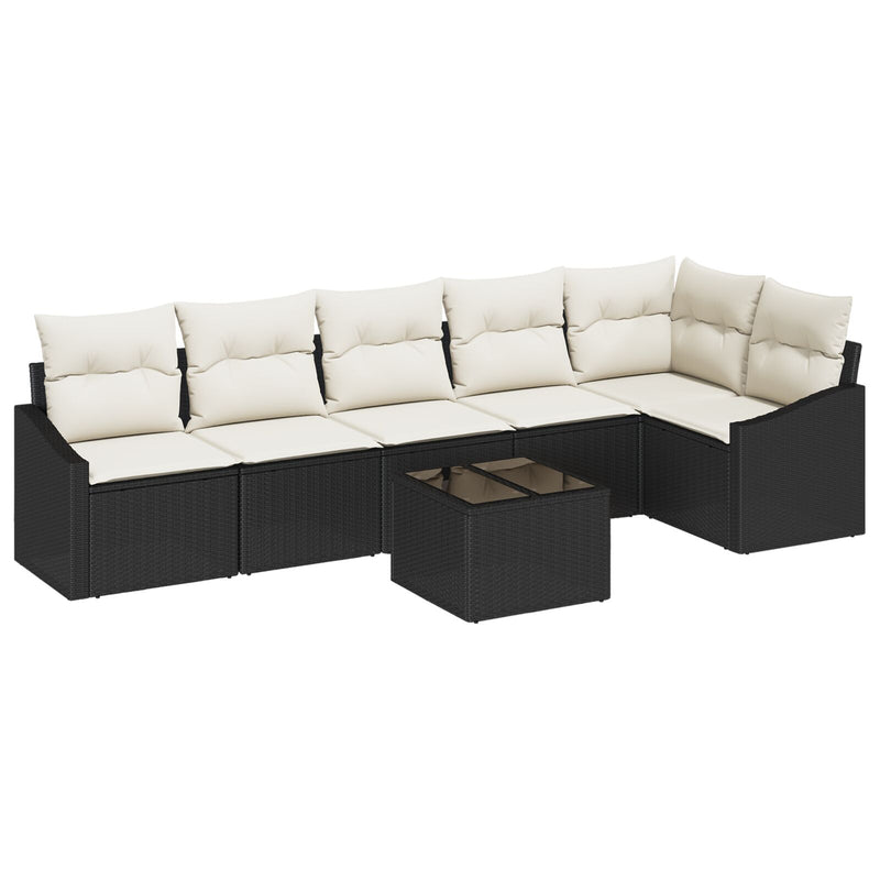 vidaXL Kert Sofa Készlet 7 részes Fekete PE Rattan Kültéri Sofa