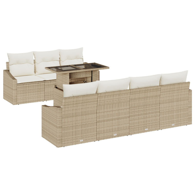 vidaXL Kerti Kanapé Készlet 8 Részes Bézs, Fehér Rattan, Textil