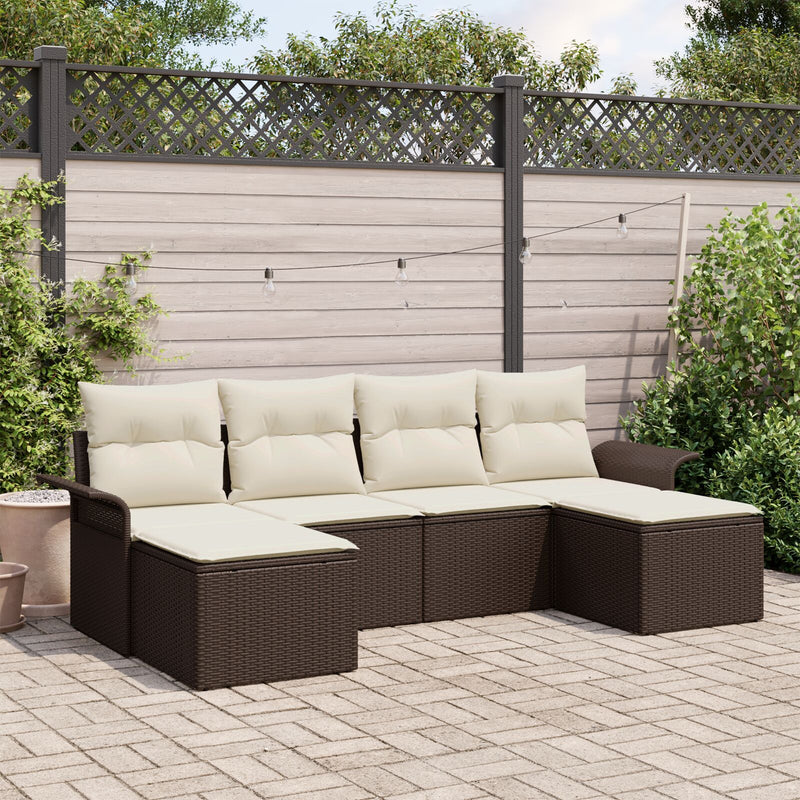 vidaXL 6 db-os Kert Sofa Készlet Párnákkal Barna Poli Rattan
