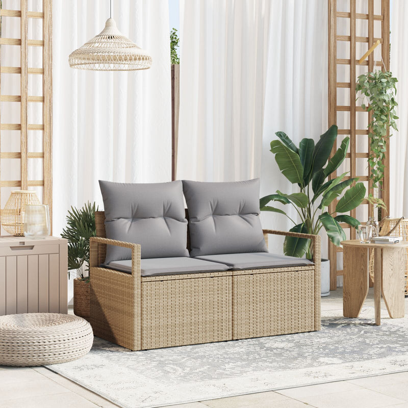 vidaXL 2-Személyes Kerti Kanapé Párnákkal Bézs Poly Rattan