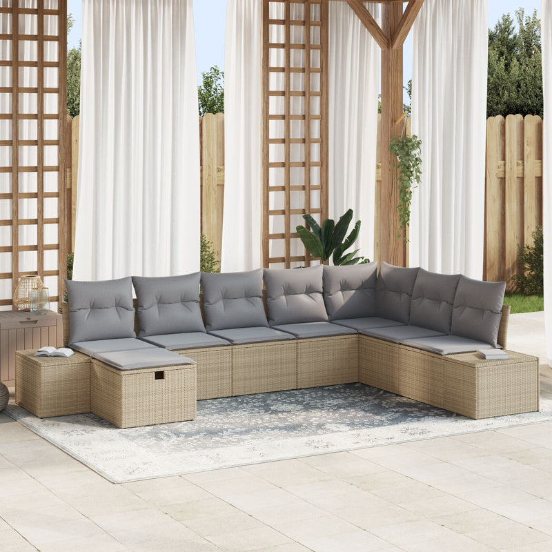 vidaXL 8 Darabos Kerti Sofa Szett Párnákkal Bézs Poli Rattan