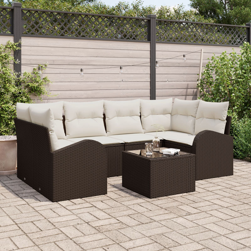 vidaXL 7 darabos Kert Sofa Szett Párnákkal Barna Poli Rattan