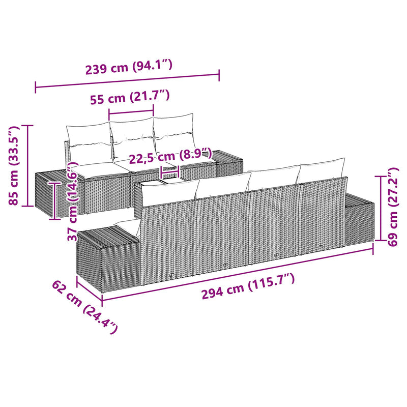 vidaXL 8 Darabos Kert Sofa Szett Párnákkal Bézs Poli Rattan