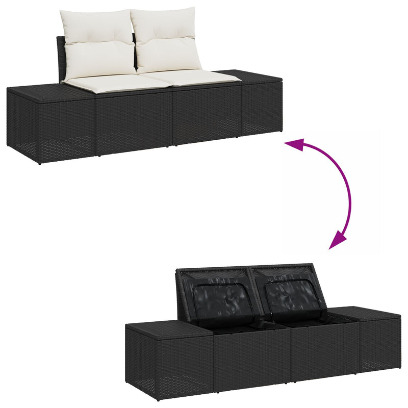 vidaXL 11 Darabos Kerti Kanapészett Párnákkal Fekete Poly Rattan
