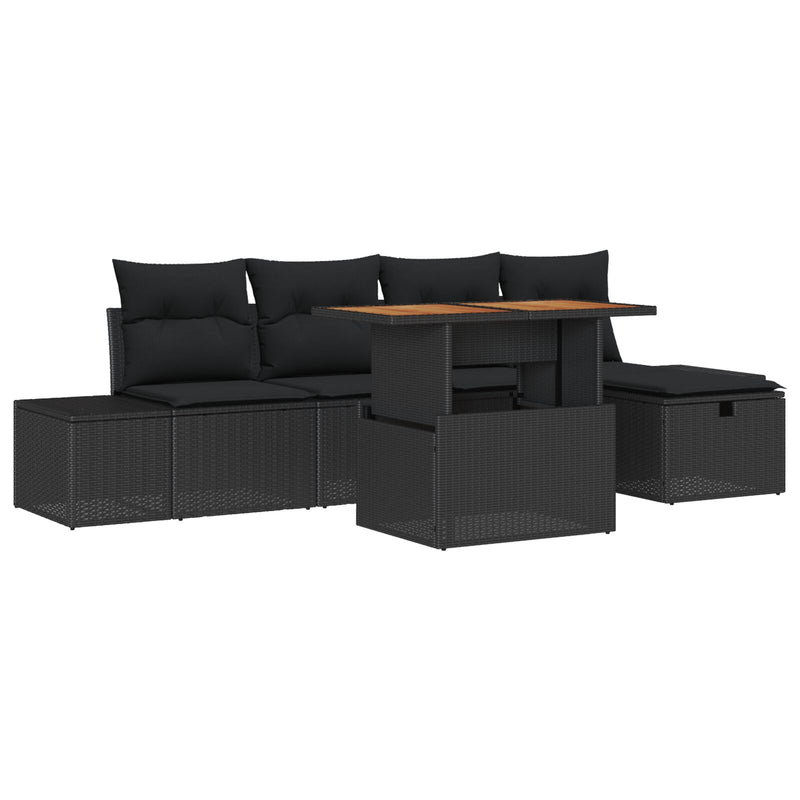vidaXL 6 darabos Kerti Sofa Szett Párnákkal Fekete Poli Rattan