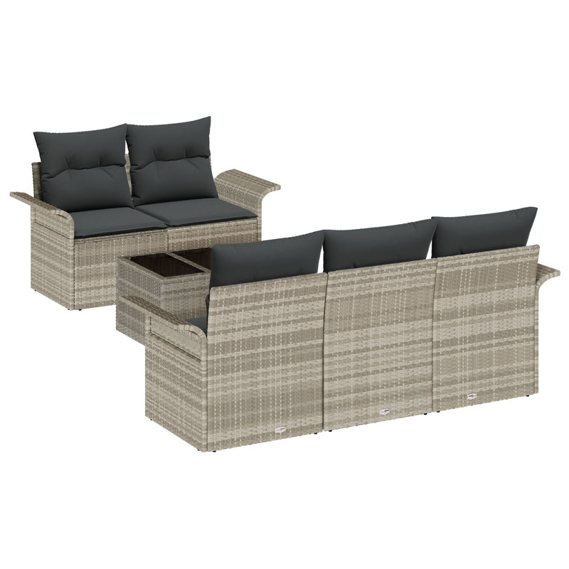 vidaXL 6 Darabos Kert Kanapé Szett Párnákkal Világosszürke Poly Rattan