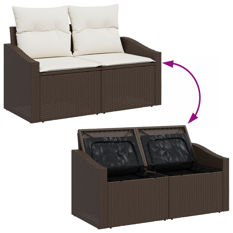 vidaXL Kerti Kanapé Szett  6 Darab Barna, Rattan Rattan, Poliészter, Üveg