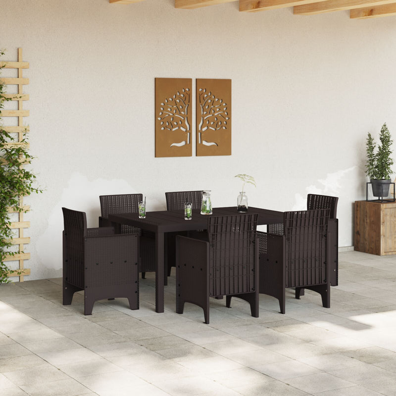 vidaXL 7 részes Kert Étkező Garnitúra Barna Poly Rattan