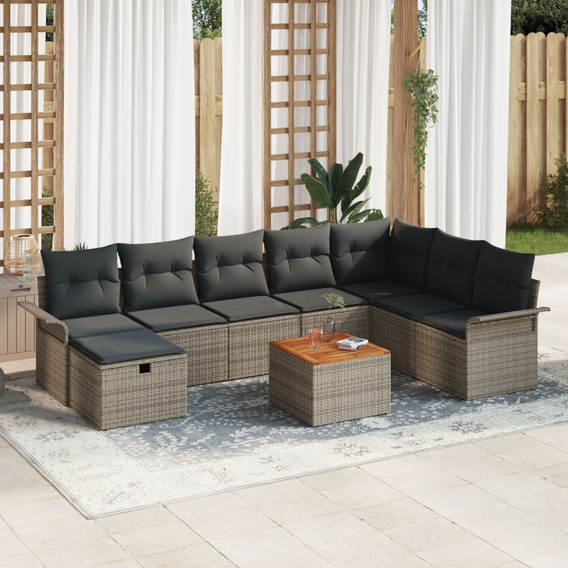 vidaXL 9 Darabos Kerti Sofa Szett Párnákkal Szürke Poli Rattan