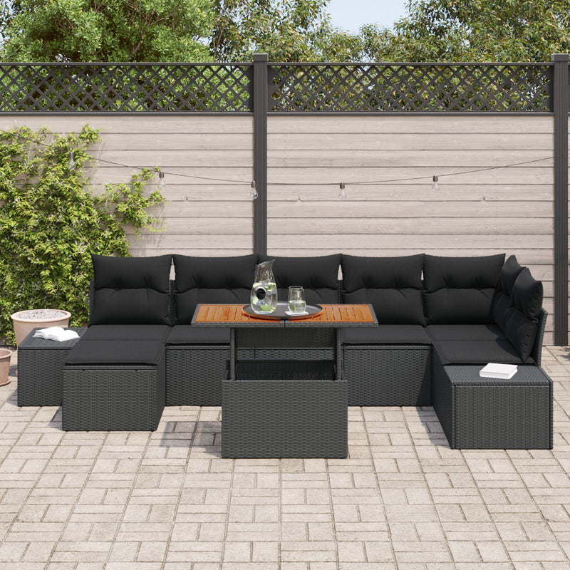 vidaXL Kerti Kanapé Szett 8 darab Fekete PE Rattan, Acél, Fa