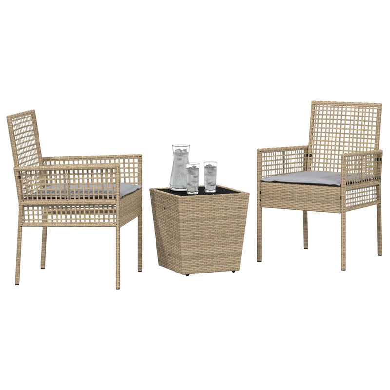 vidaXL 3 darabos Kerti Bistro Szett párnákkal Bézs Poly Rattan