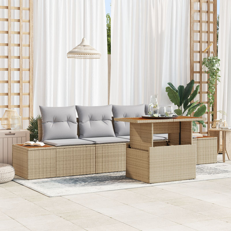 vidaXL Kerti kanapé szett 5 darabos Bézs Rattan Modern Kerti kanapé
