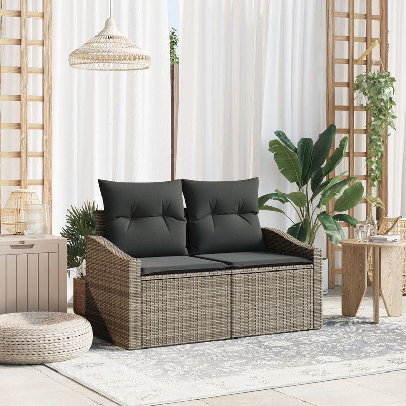 vidaXL 2-fős Kertisofa Tárolóval és Párnákkal Szürke Poly Rattan