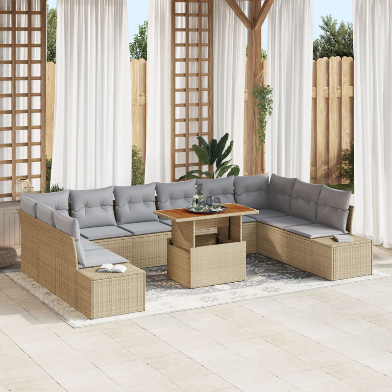 vidaXL Kertiszófa szett 11 darabos Szürke Rattan Kültéri étkező szett