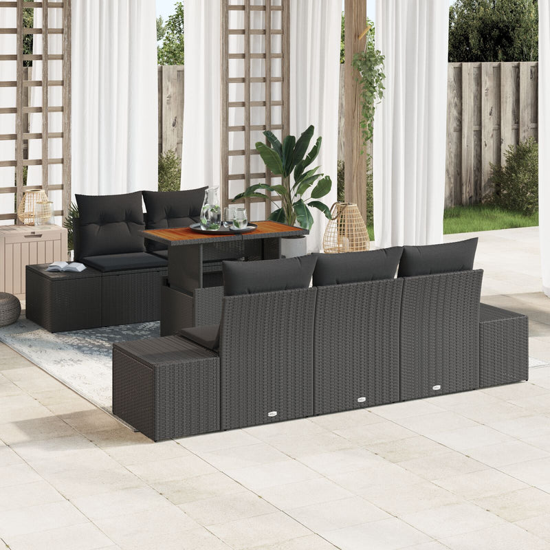 vidaXL 6 Darabos Kerti Kanapé Szett Párnákkal Fekete Poly Rattan