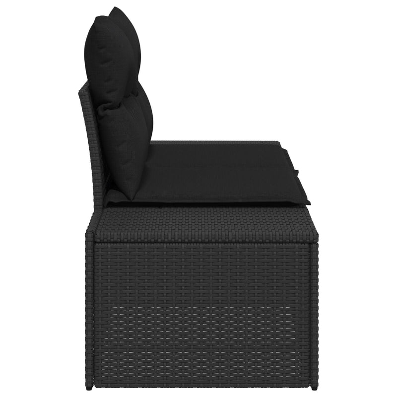 vidaXL 2-személyes kert kanapé tárolóval és párnákkal fekete poli rattan