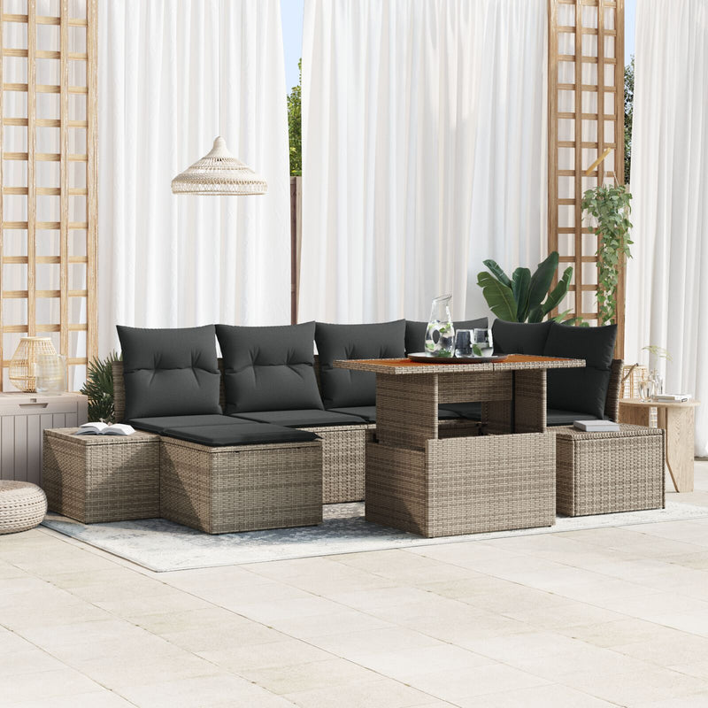 vidaXL 7 darabos kerti sofa szett párnákkal szürke poli rattan