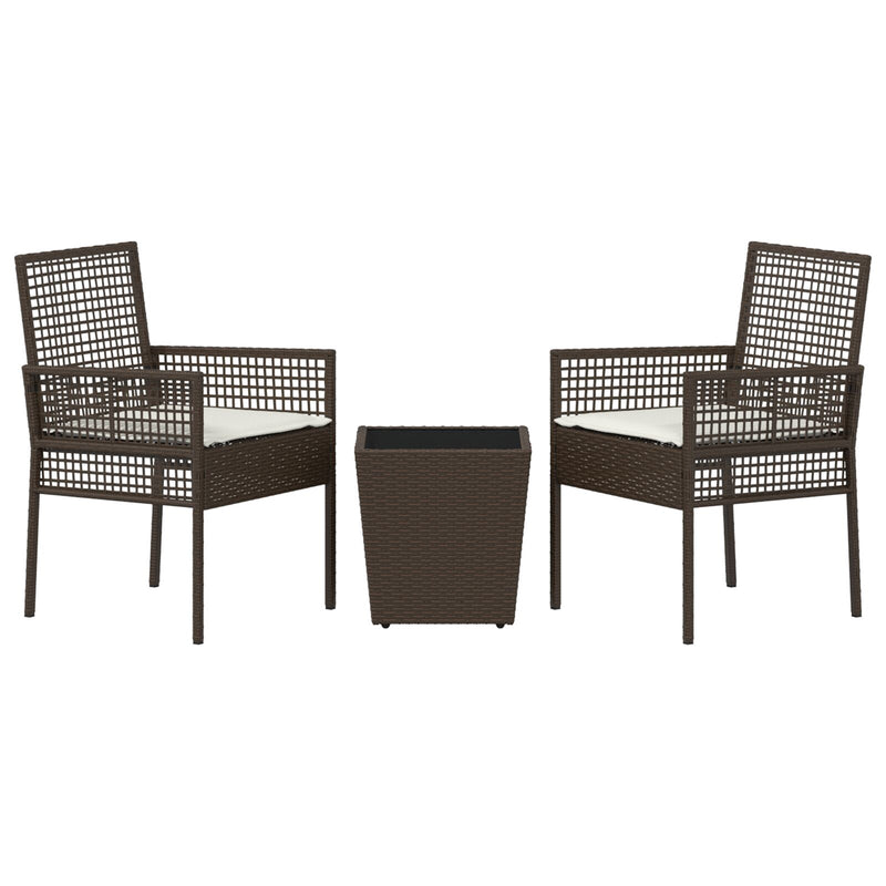 vidaXL 3 részes kert bistro szett párnákkal barna poli rattan
