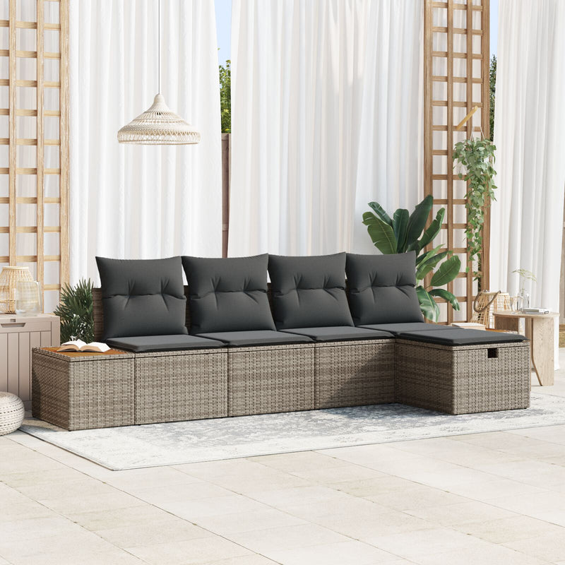 vidaXL 5 Részes Kert Kanapé Szett Párnákkal Szürke Poly Rattan