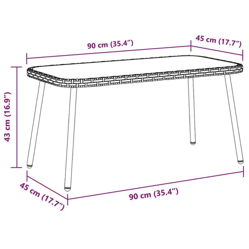 vidaXL Dohányzóasztal Természetes 90 x 45 x 42 cm Polirattan
