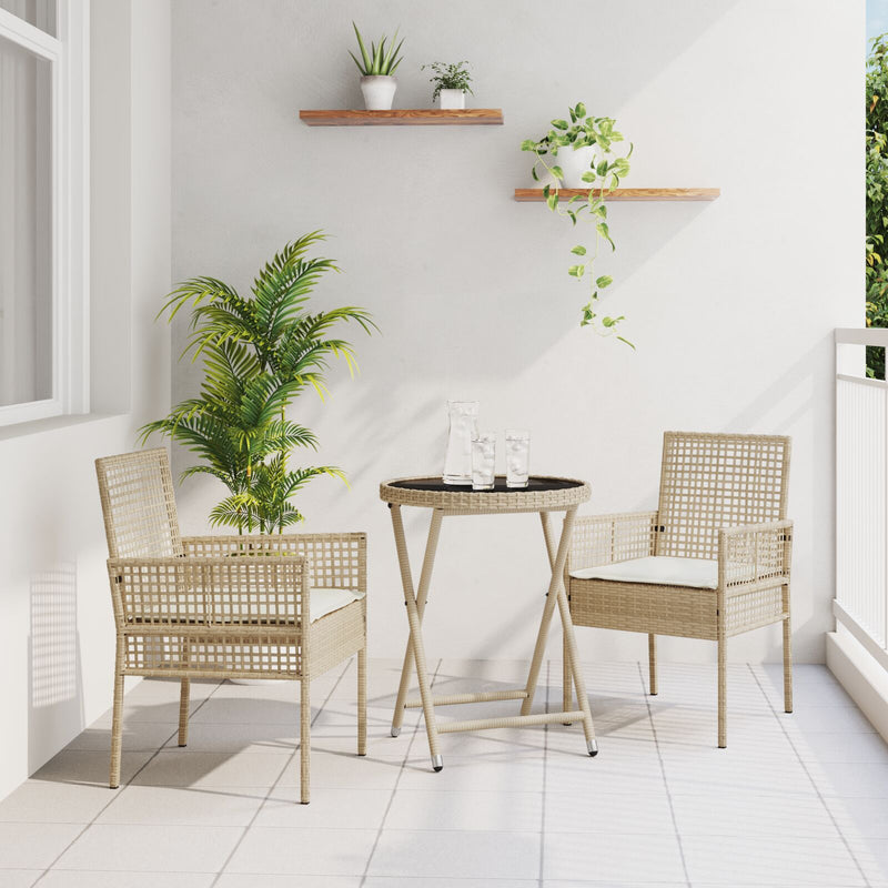 vidaXL 3 darabos Kerti Bistro Szett párnákkal Bézs Poly Rattan