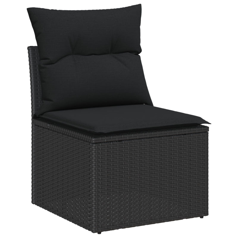 vidaXL 6 Darabos Kerti Étkező Szett Párnákkal Fekete Poly Rattan Akác
