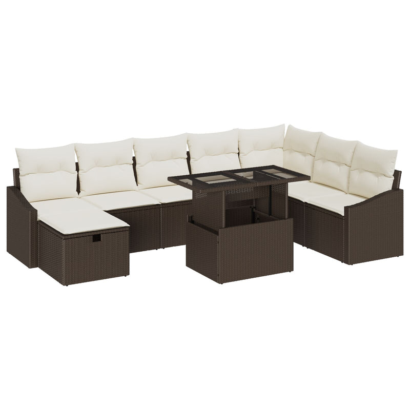 vidaXL 9 Darabos Kert Sofa Szett Párnákkal Barna Poli Rattan