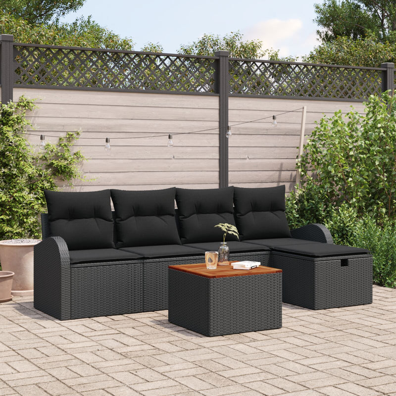 vidaXL 6 darabos kerti kanapé szett párnákkal fekete polyrattan