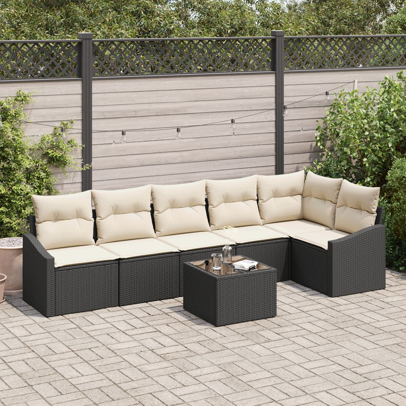 vidaXL Kert Sofa Készlet 7 részes Fekete PE Rattan Kültéri Sofa